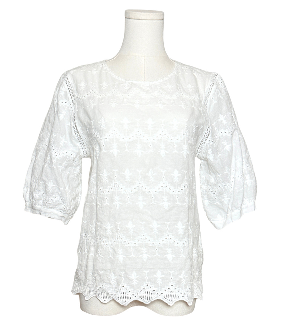 Kindred Cotton Eyelet Embroidered 3/4 Sleeve Crew Neck Top Small